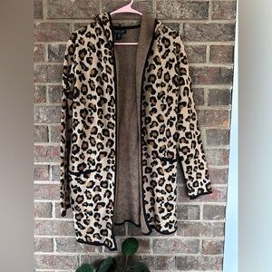 Rachel Zoe Leopard Print Hooded Open Front Cardigan